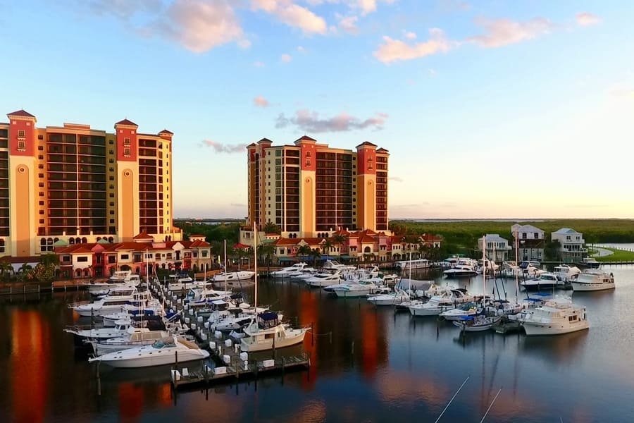 Marina of Cape Coral with boats in the afternoon